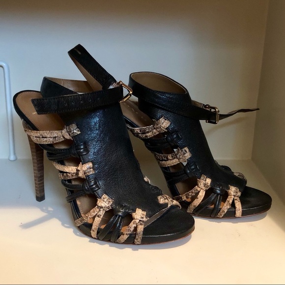 Coach Shoes - Coach black and snakeskin knotted cage heel